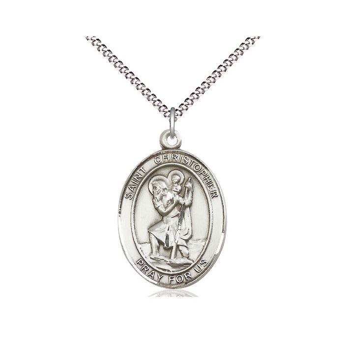       St. Christopher Sterling Silver Medal w/ 18" Rhodium Chain - 9022SS/18S C50-LC