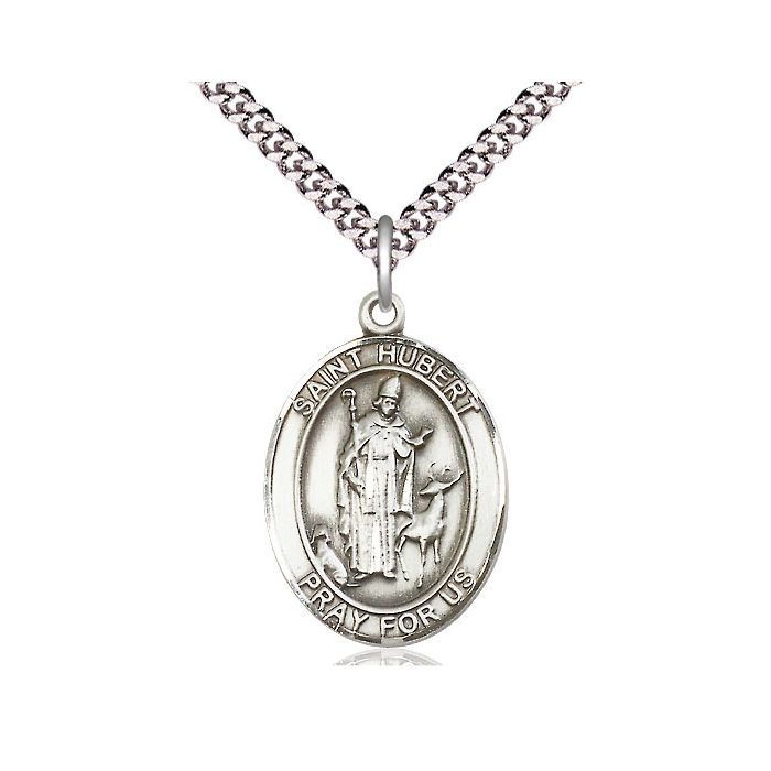       St. Hubert Sterling Silver Medal w/ 24" Heavy Curb Rhodium Chain and Clasp - 7045SS/24S-LC C54-LC
