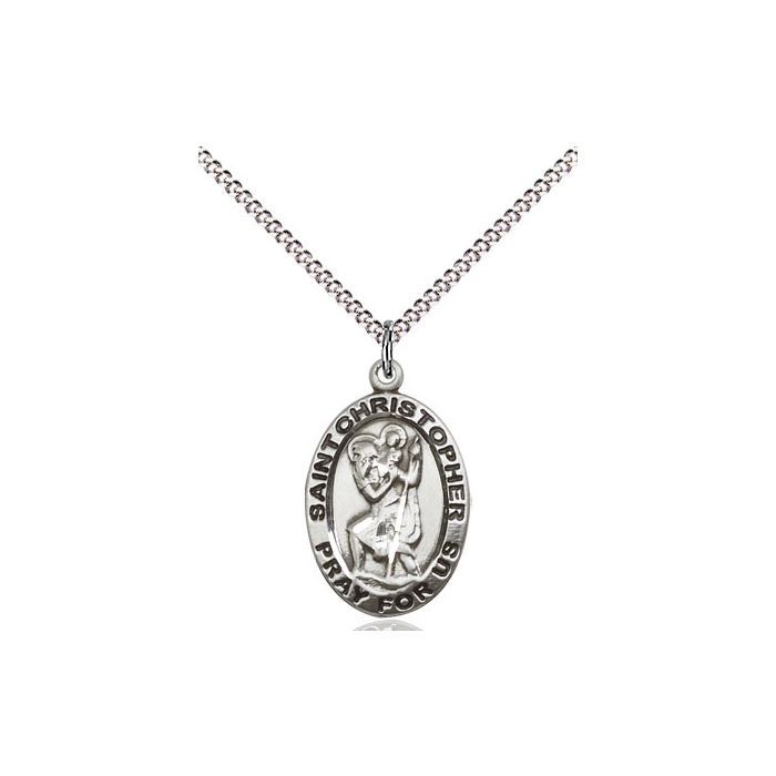       St. Christopher Sterling Silver Medal w/ 18" Rhodium Chain w/ Clasp - 3980SS/18S C50-LC