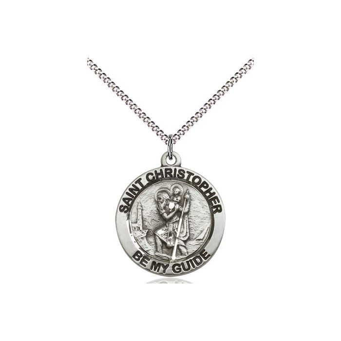       St. Christopher Sterling Silver Medal w/ 18" Rhodium Chain w/ Clasp - 4051SS/18S C50-LC