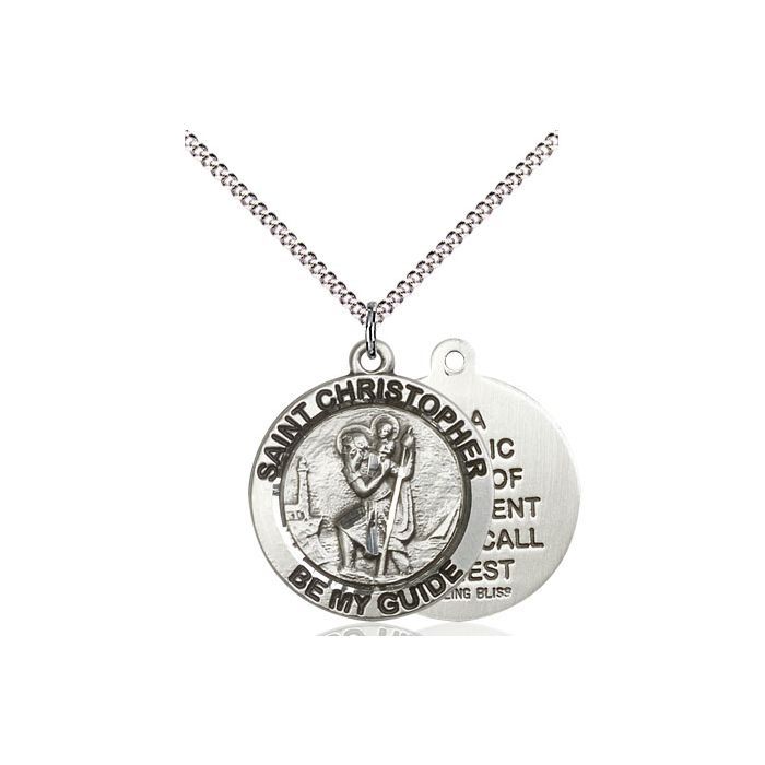       St. Christopher Sterling Silver Medal w/ 18" Rhodium Chain w/ Clasp - 4049SS/18S C50-LC