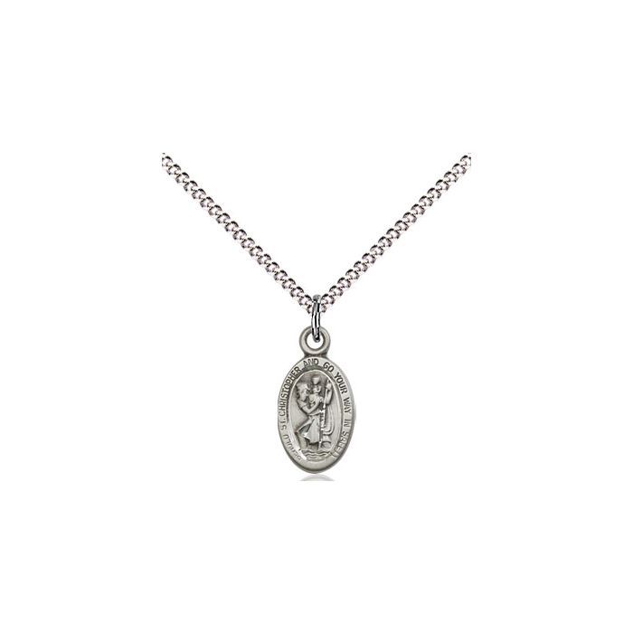       St. Christopher Sterling Silver Medal w/ 18" Rhodium Chain w/ Clasp - 4121CSS/18S C50-LC