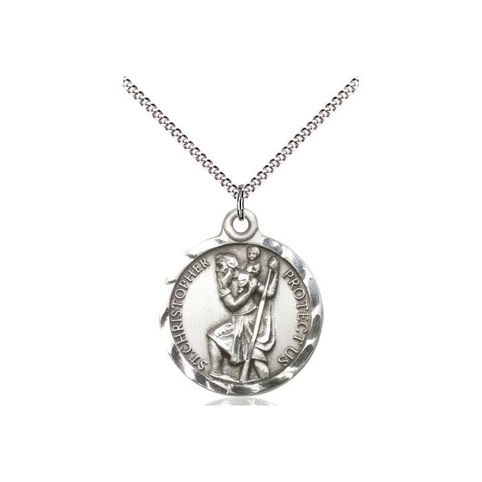       St. Christopher Sterling Silver Medal w/ 18" Rhodium Chain w/ Clasp  0192CSS/18S C50-LC