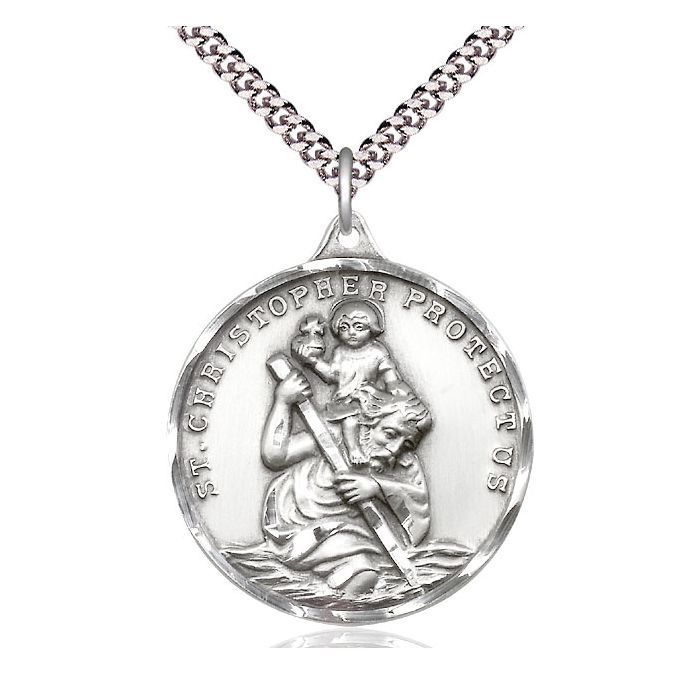       St. Christopher Sterling Silver Medal w/24" Rhodium Chain w/Clasp 0203CSS/24S C54LC