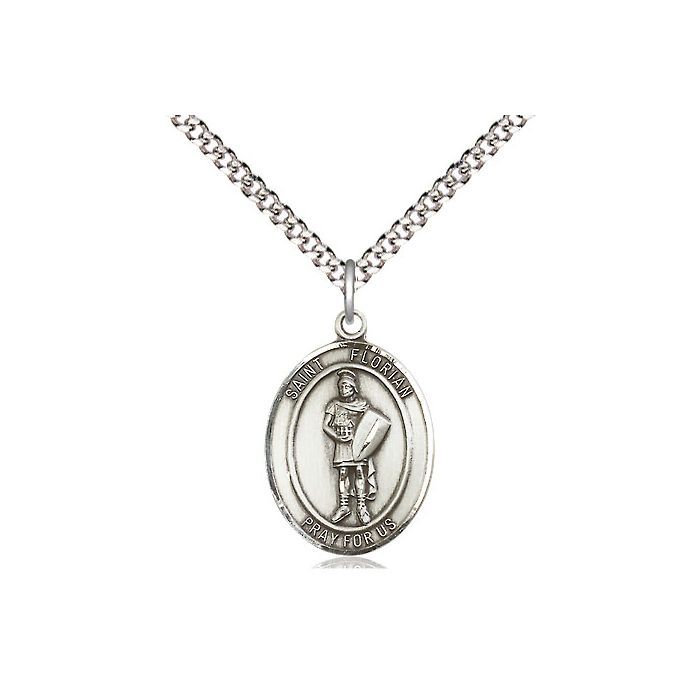        St. Florian Oval Sterling Silver Medal w/20" Rhodium Chain w/Clasp 8034SS/20S C52LC