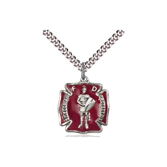        St. Florian Red Enamel Sterling Silver Medal 0070ESS/24S C54LC