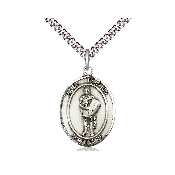        St. Florian Oval Sterling Silver Medal 7034SS/24S C54LC