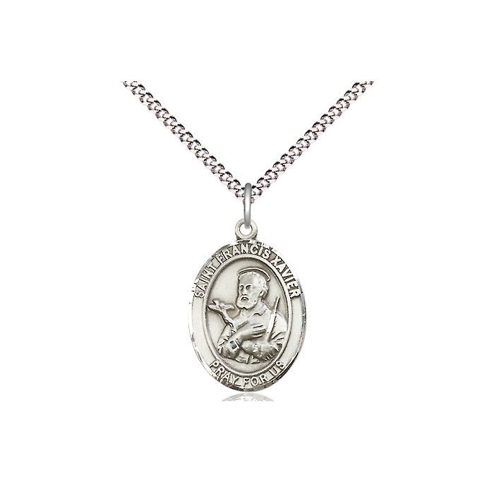        St. Francis Xavier Oval Sterling Silver Medal w/18" Rhodium Chain w/Clasp 8037SS/18S C50LC