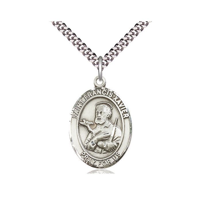        St. Francis Xavier Oval Sterling Silver Medal w/24" Rhodium Chain w/Clasp 7037SS/24S C54LC