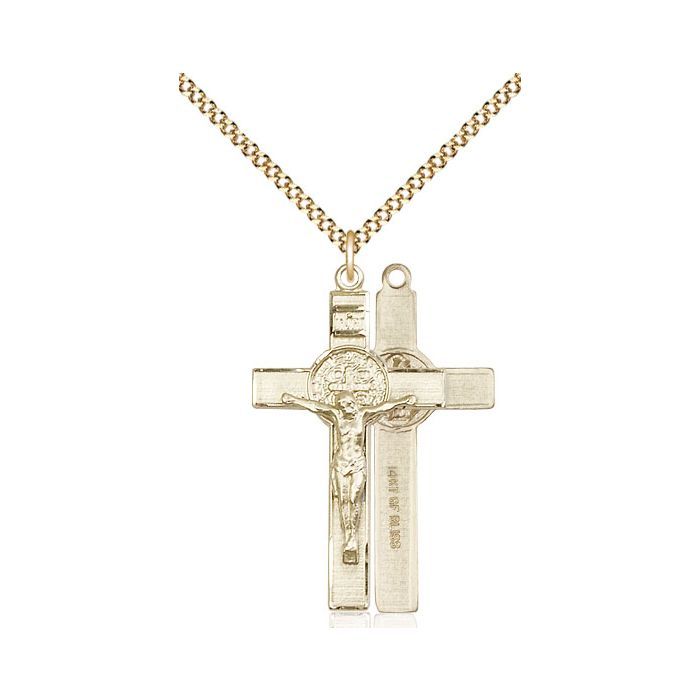         Benedict Crucifix Engraved Gold-Filled w/18" Gold Plated Chain w/Clasp 0625GF/18G C51LC