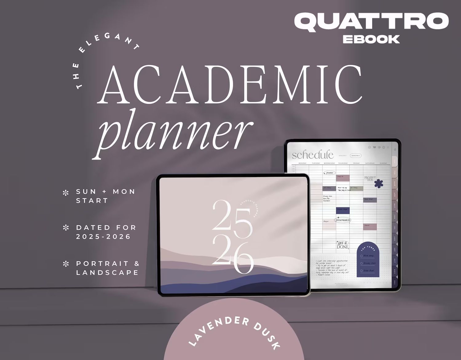 2× The Academic Elegant Planner - Digital 2025-26, Dated, Horizontal Vertical, Goodnotes, Notability for iPad &amp; Tablet | Lavender Dusk