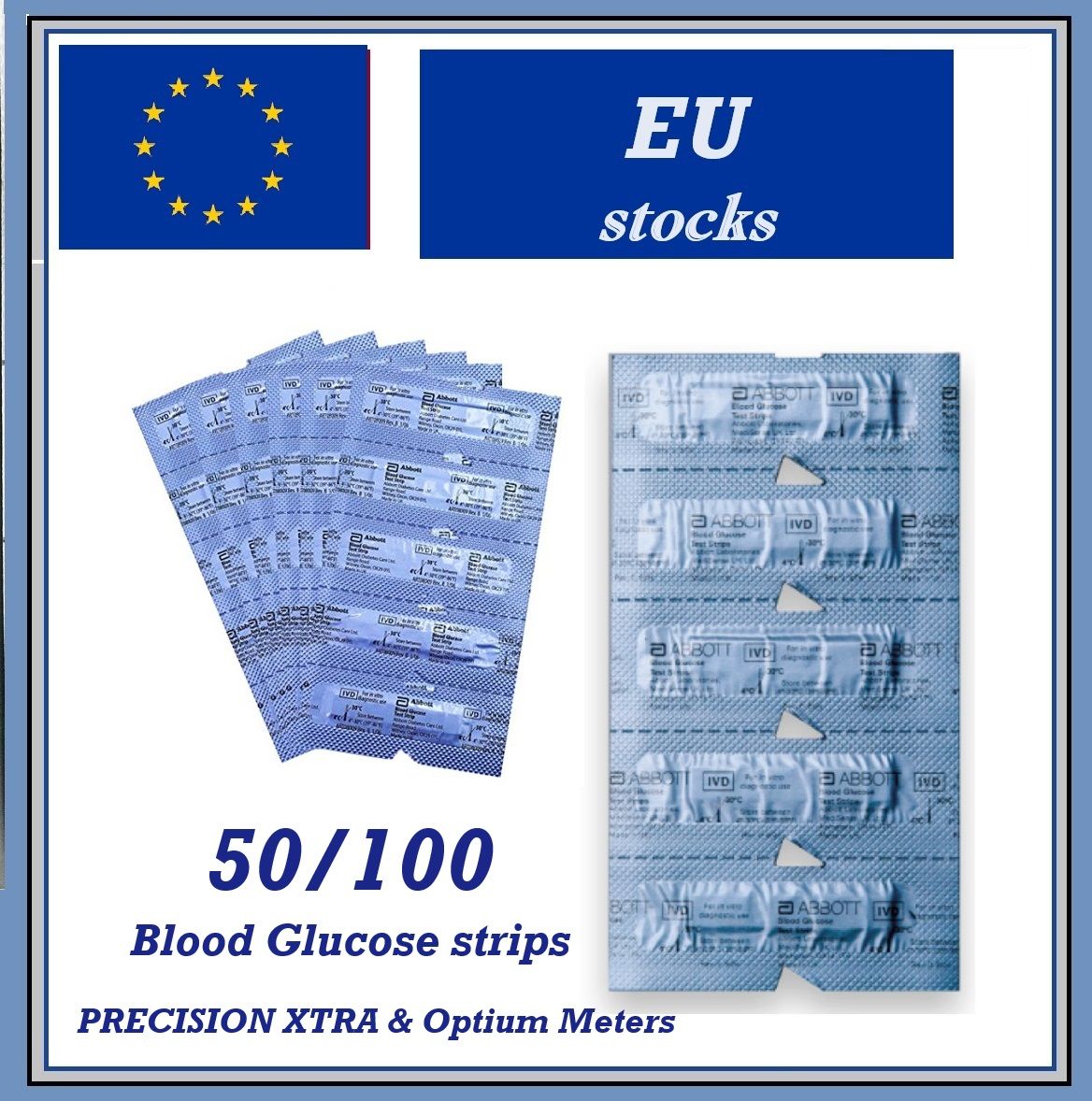 Abbott Blood Glucose Test Strips PRECISION XTRA &amp; Optium Meters 50/100 strips EU stocks