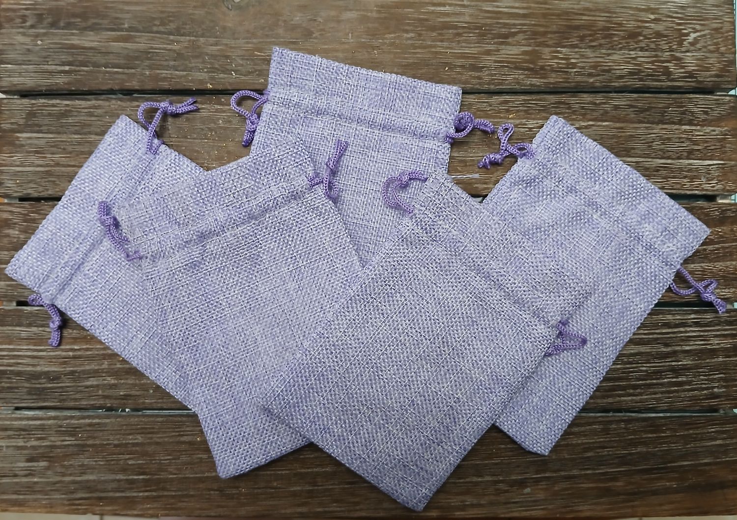 Purple burlap gift bags