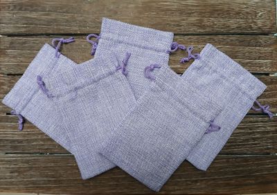 Purple burlap gift bags