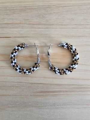 Small Hoops - Black, White, &amp; Gold