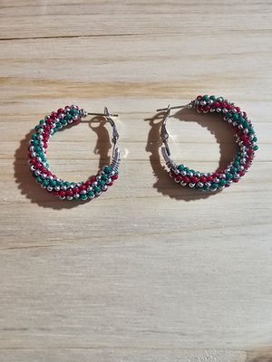 Small  Hoops - Red, Green, Silver Swirl