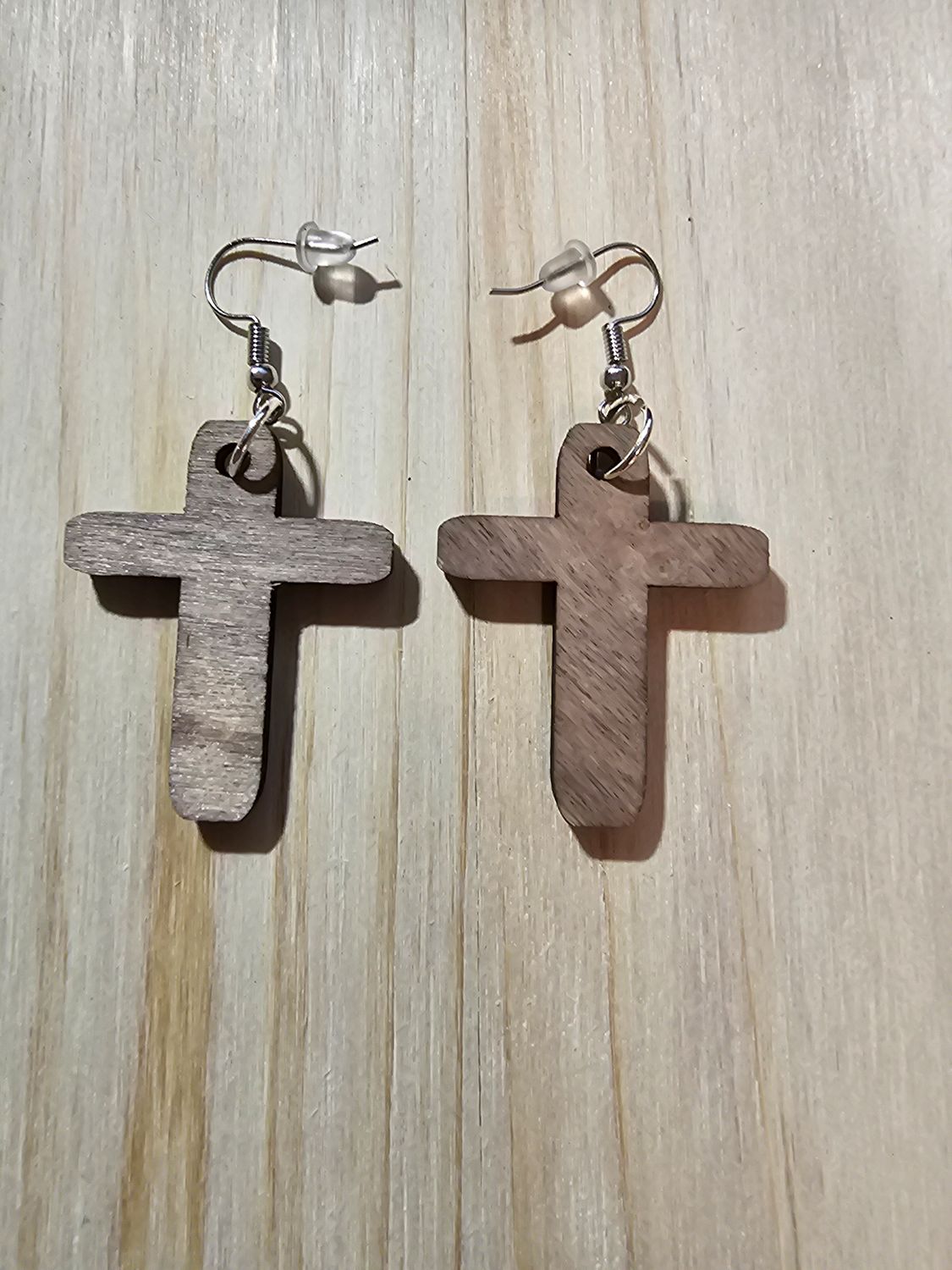 Wooden Cross Dangle Earrings