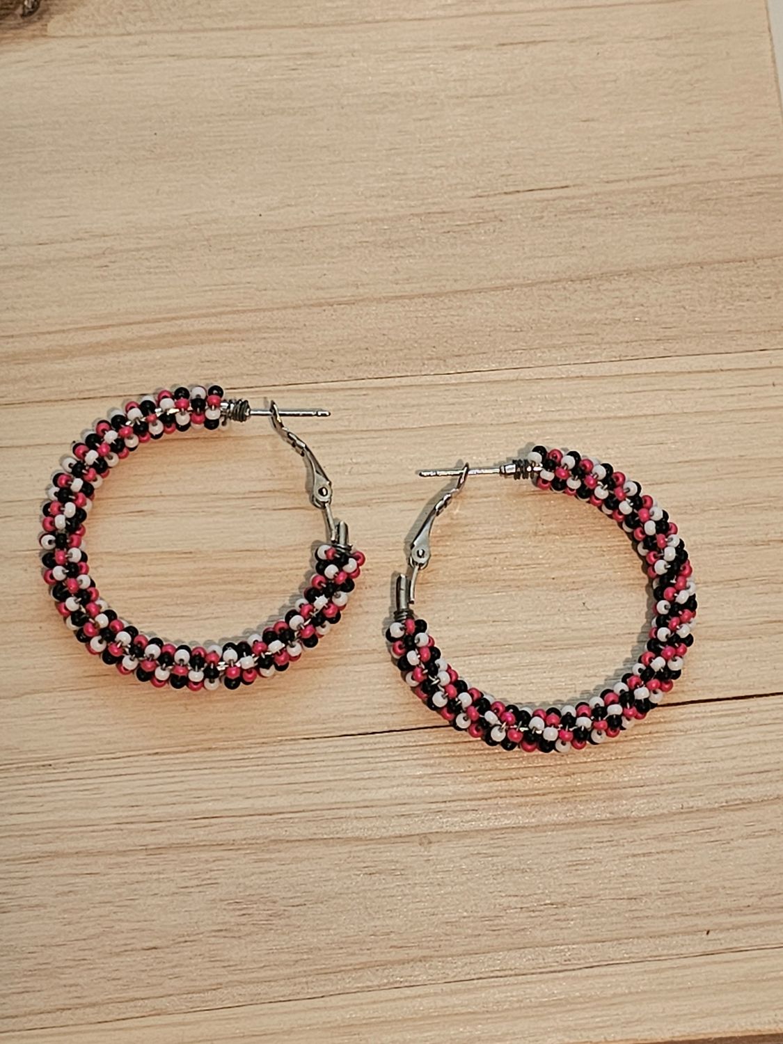 Medium Hoops - Dark Pink, Black, &amp; White