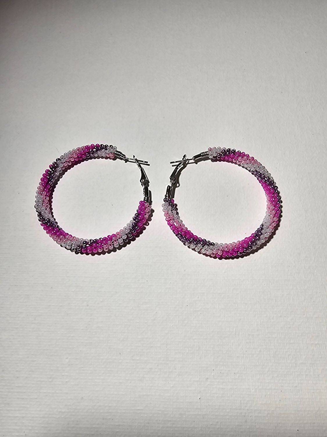 Large Hoops  - Hot Pink, Light Pink, Purple, &amp; White Shell Swirled