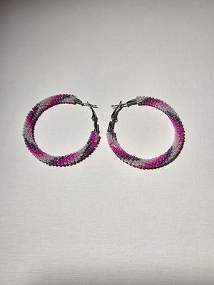 Large Hoops  - Hot Pink, Light Pink, Purple, &amp; White Shell Swirled