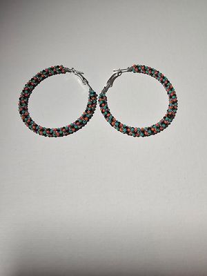 Large Hoops  - Coral, Turquoise,  Black, &amp; Silver
