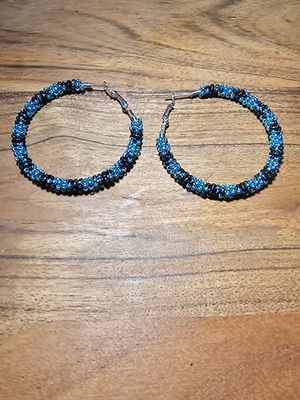 Large Hoops - Metallic Turquoise  &amp; Black
