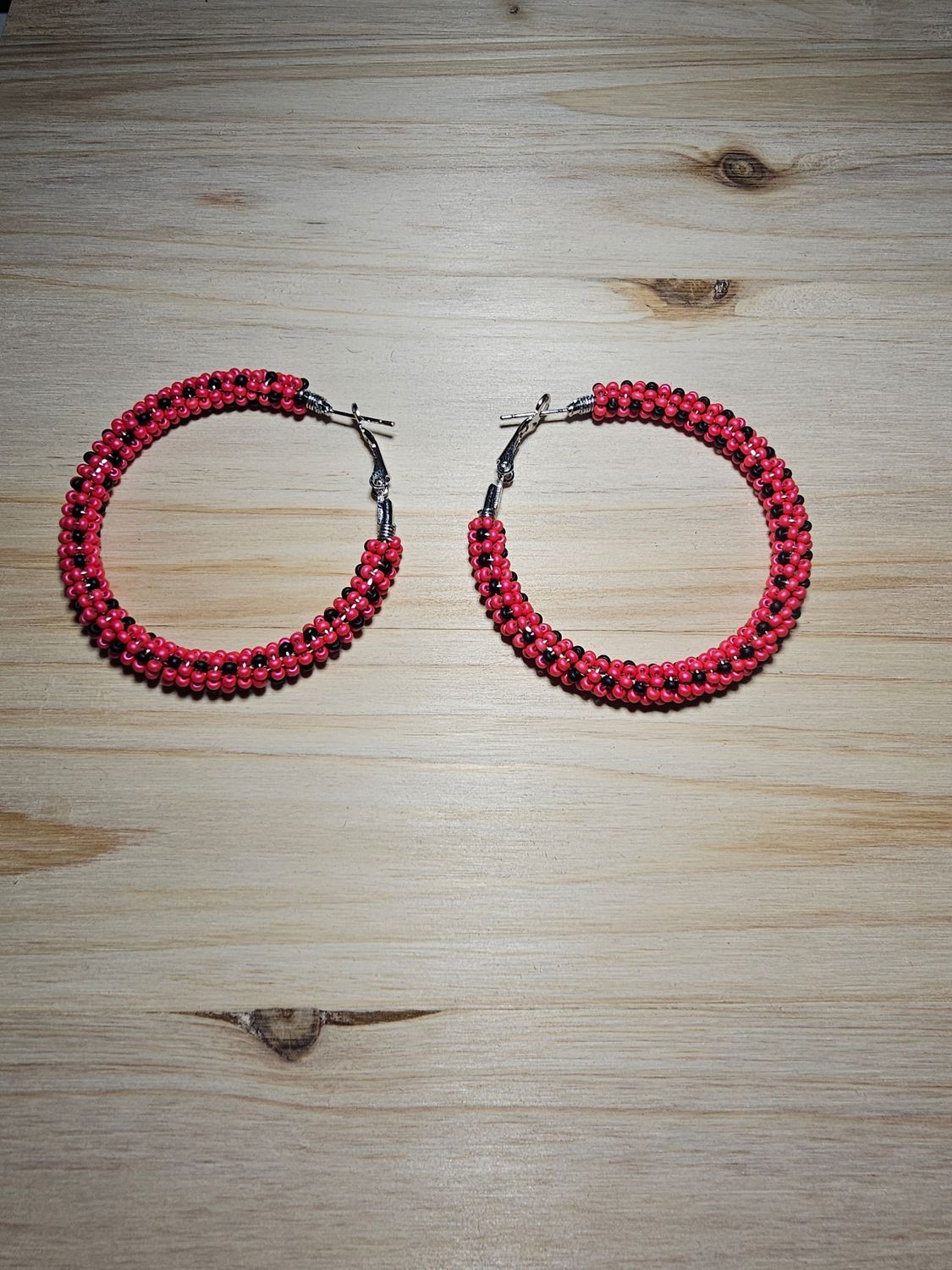 Large Hoops - Hot Pink &amp; Black 