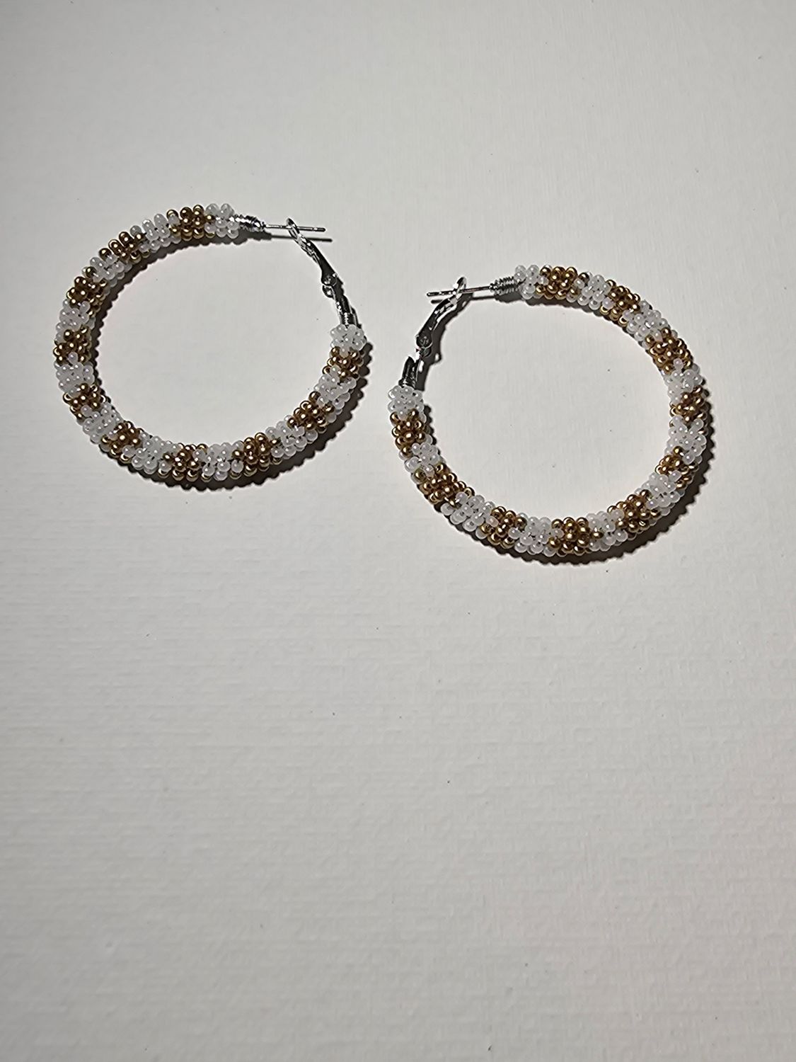 Large Hoops  - Gold &amp; White Shell