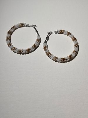 Large Hoops  - Gold &amp; White Shell