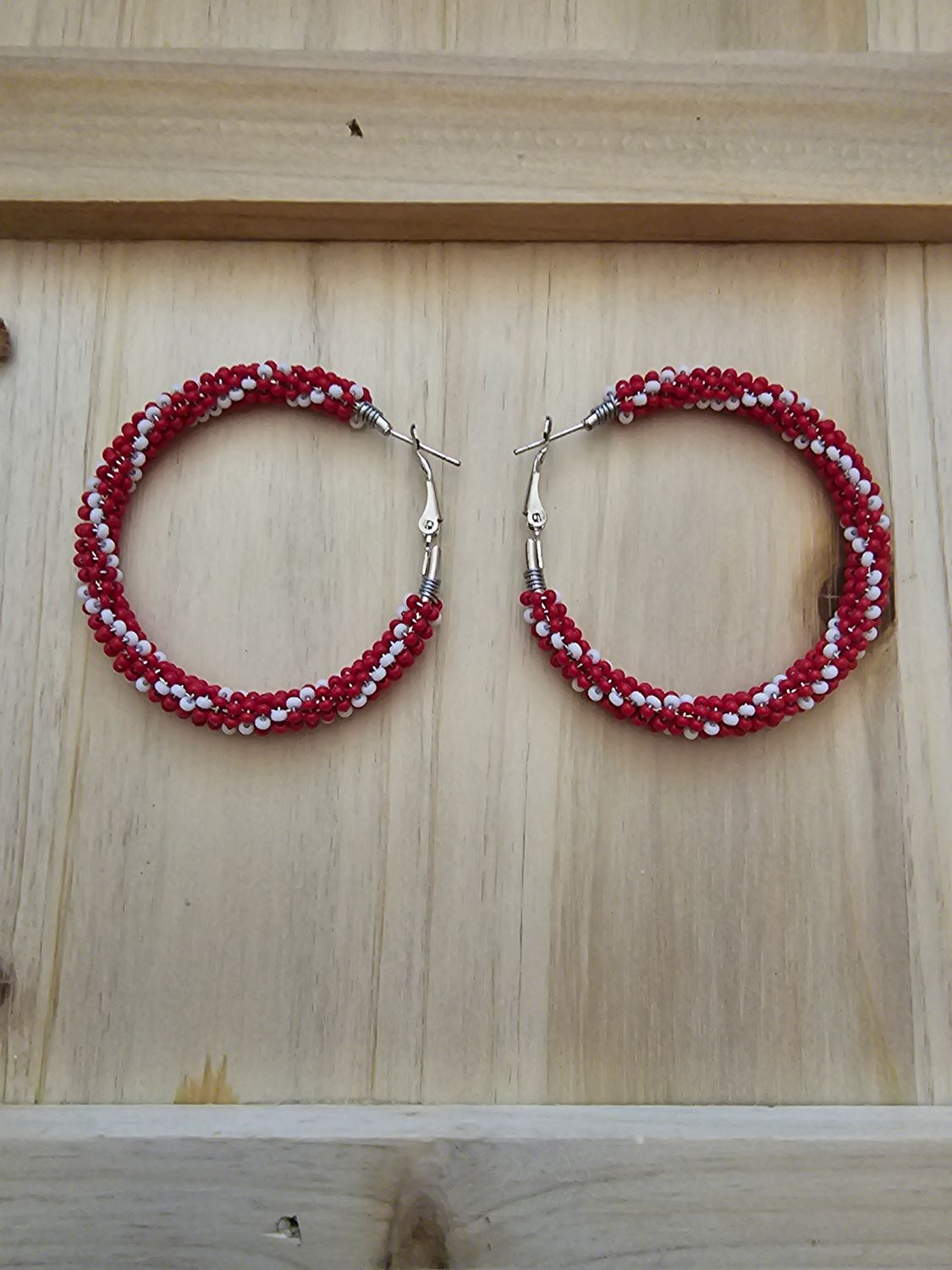 Large Hoops  - Red &amp; White Swirl