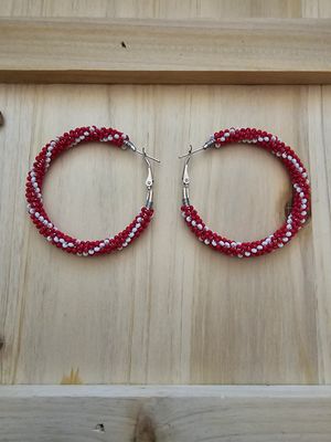 Large Hoops  - Red &amp; White Swirl