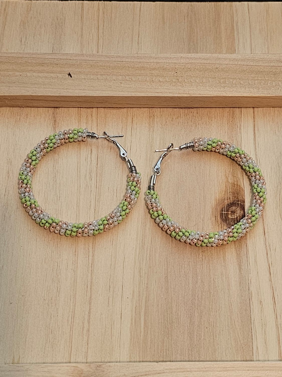 Large Hoops  - Peach, Light Green,  &amp; White Shell