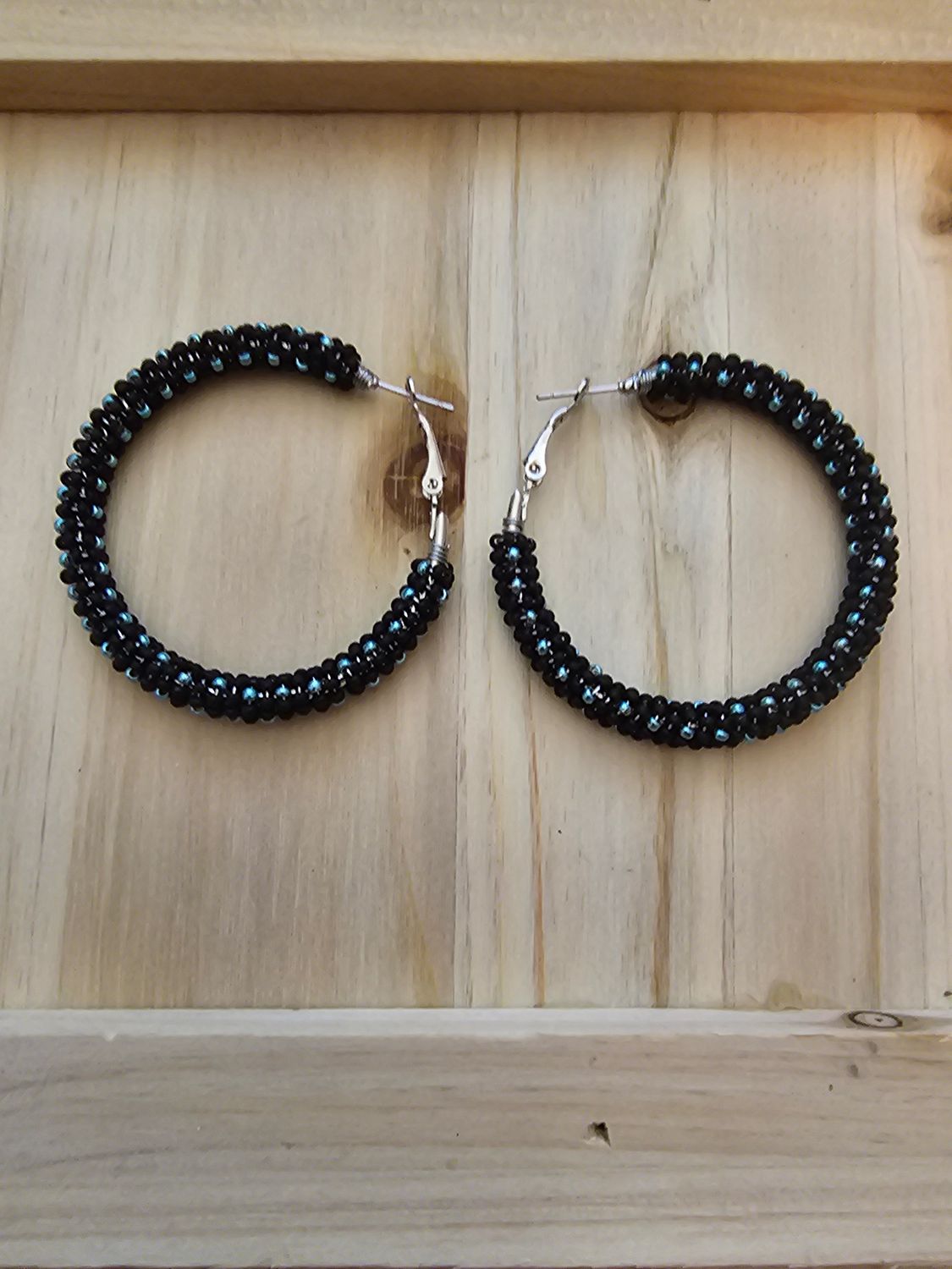 Large Hoops  - Black with Turquoise