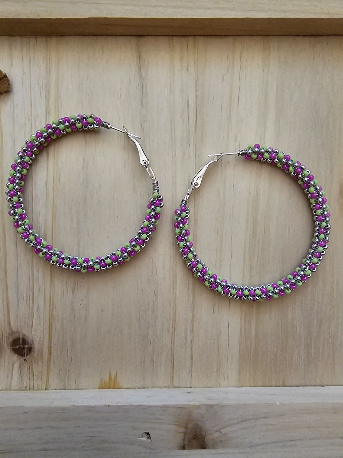 Large Hoops  - Hot Pink,  Light Green, &amp; Silver