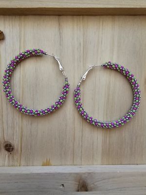 Large Hoops  - Hot Pink,  Light Green, &amp; Silver