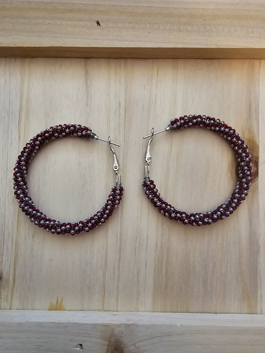 Large Hoops  - Garnet &amp; Silver Swirl