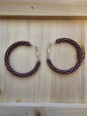 Large Hoops  - Garnet &amp; Silver Swirl