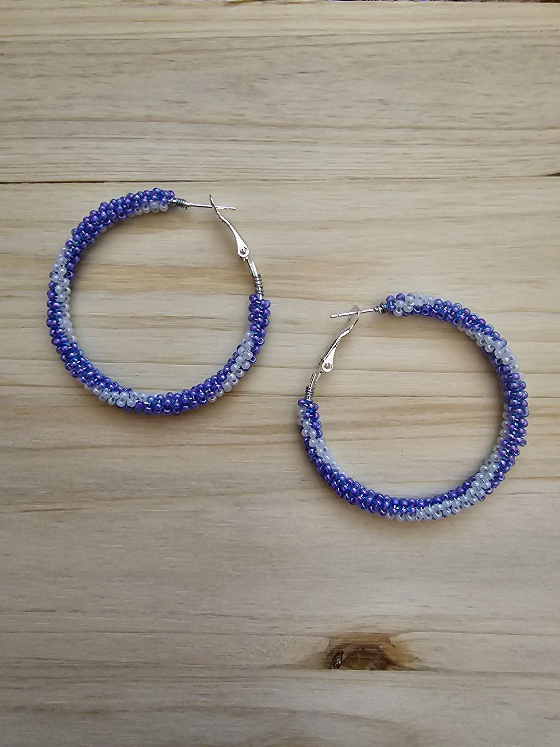 Large Hoops  - Blue-ish Purple &amp; White Shell