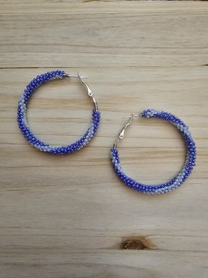 Large Hoops  - Blue-ish Purple &amp; White Shell