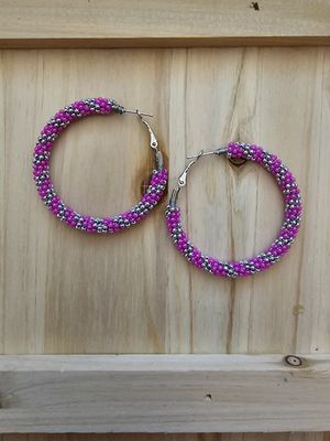 Large Hoops  - Hot Pink &amp; Silver Stripes