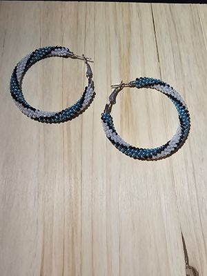 Large Hoops  - Metallic Turquoise,  Black, and White Shell