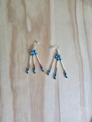 Porcupine Quill Dangle Earrings - Vibrant Blue &amp; White Shell