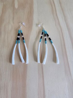 Dentalium Shell Dangle Earrings - Bright Turquoise, Clear, &amp; Black