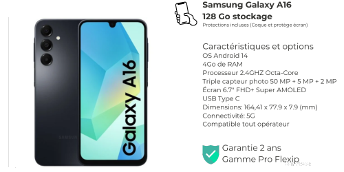 Galaxy A16 128Go - 5G, Couleur: Noir