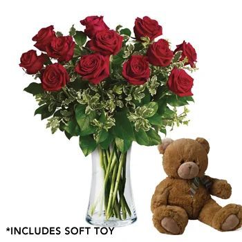 On My Mind Vase Arrangement with Teddy