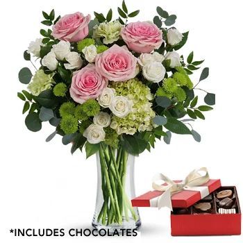Pink Radiance Floral Arrangement with Chocolate