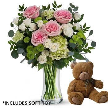 Pink Radiance Floral Arrangement with Teddy