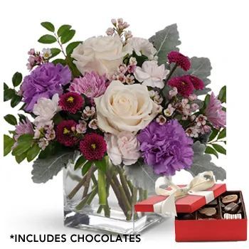 Serene Mum Floral Arrangement with Chocolate