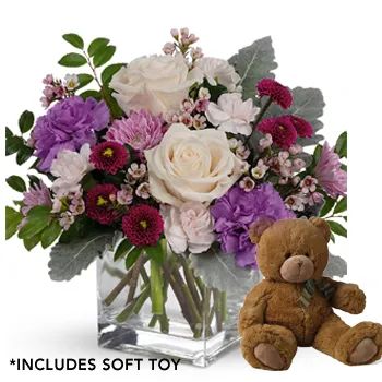Serene Mum Floral Arrangement with Teddy