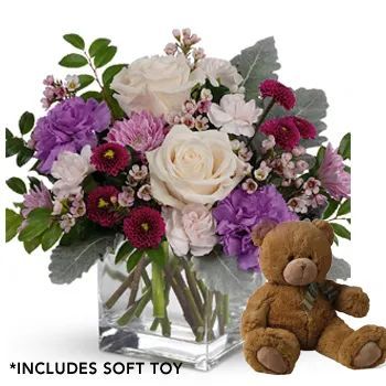 Serene Mum Floral Arrangement with Teddy